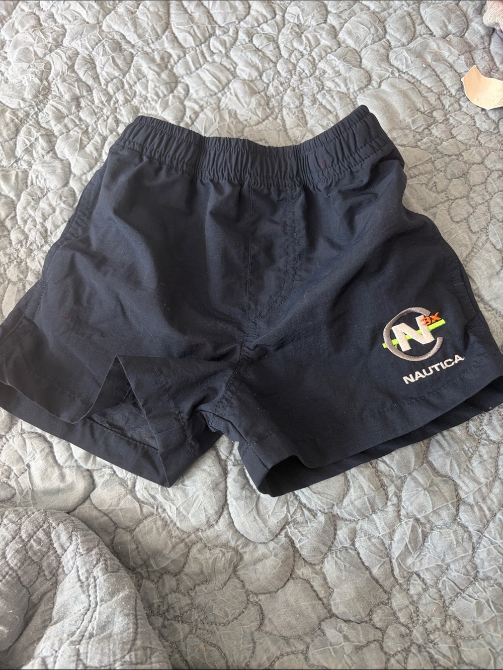 Vintage Nautical Kids Dark Blue Swim Shorts with Embroidered Logo